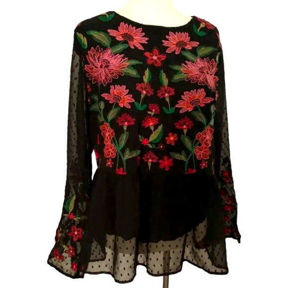 American Eagle Top Large Swiss Dot-with Floral Embroidery - Picture 5 of 13